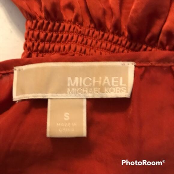 MICHAEL MICHAEL KORS Burnt Orange Satin Long Sleeve Peplum Top - Picture 4 of 6